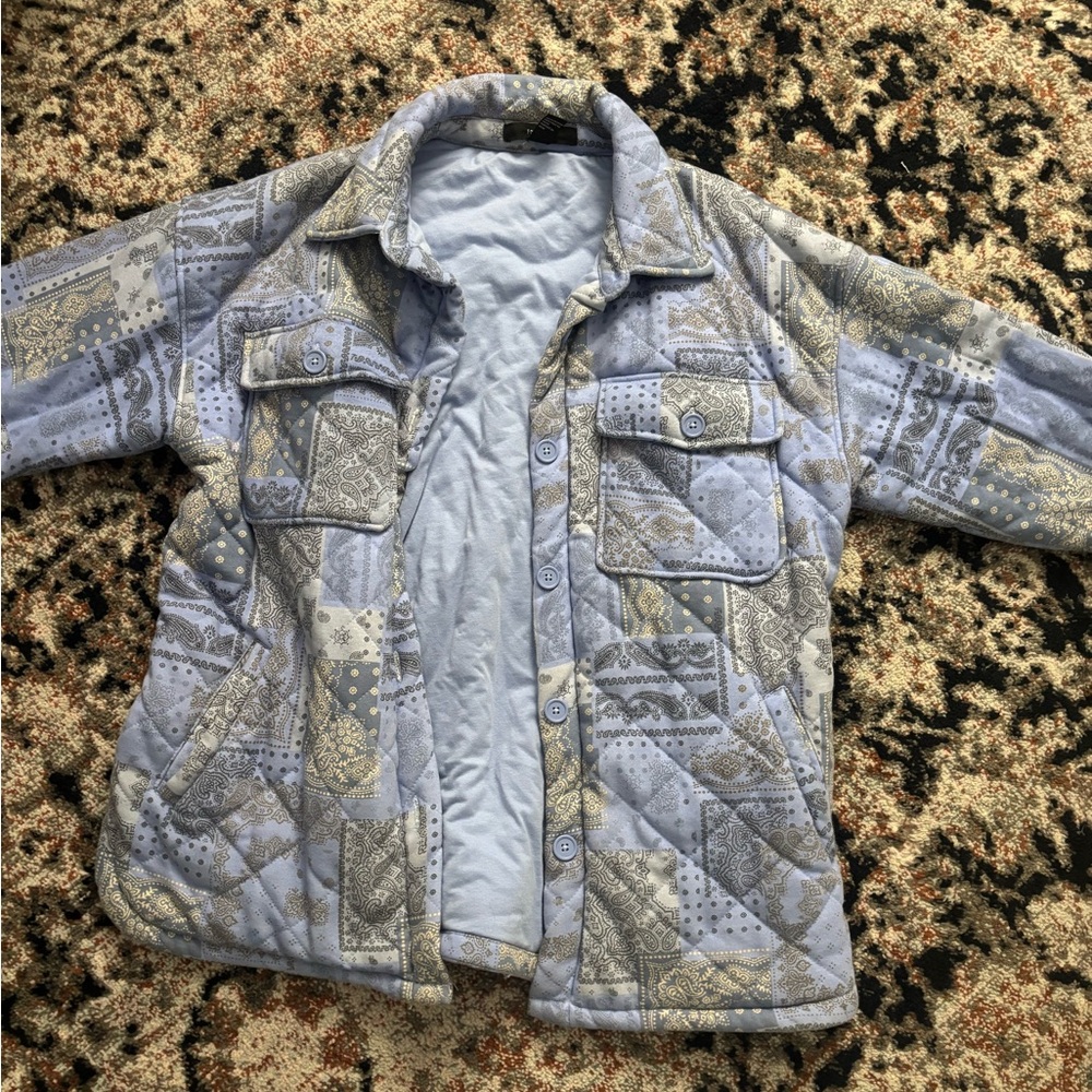 Forever 21 Quilted Patchwork Jacket in Blue and Gray